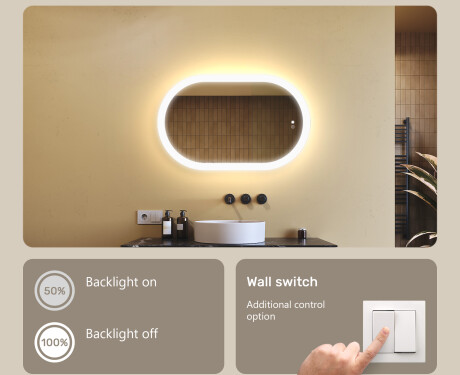 Illuminated bathroom mirror, dual color, touch switch, heating mat #4