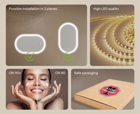 Illuminated bathroom mirror, dual color, touch switch, heating mat #6