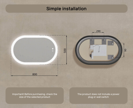 Illuminated bathroom mirror, dual color, touch switch, heating mat #8