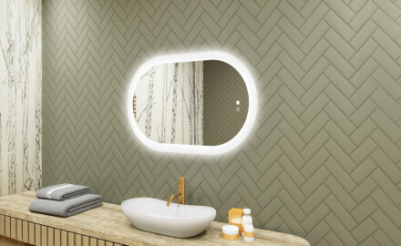 Illuminated bathroom mirror, dual color, touch switch, heating mat