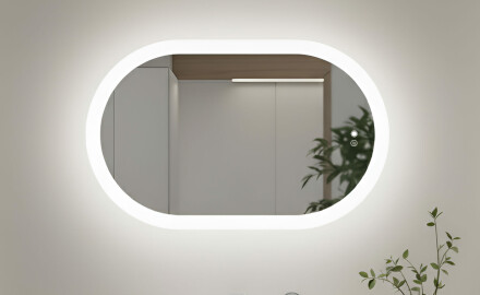 Illuminated bathroom mirror, dual color, touch switch, heating mat