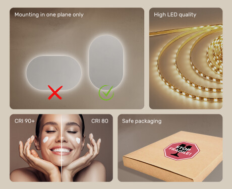 Backlit LED Bathroom Mirror 50x80cm with cool LED color 7000K, warm color 3000K, or neutral color 4500K #5