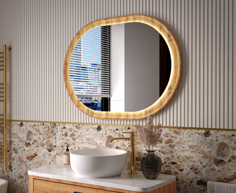 Oval mirror in an oak frame with LED lighting