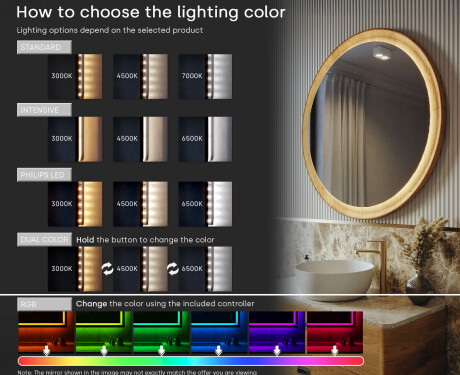 Oval mirror in an oak frame with LED lighting #5
