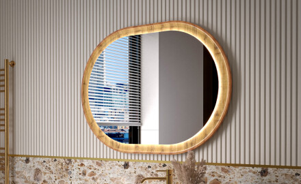 Oval mirror in an oak frame with LED lighting