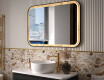 Rounded mirror in an oak frame with LED lighting