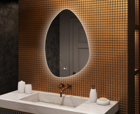 Irregular-shaped mirror with lighting, 64×94 cm, dual color, touch switch, heating mat