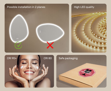 Irregular‑shaped mirror with lighting, 64×94 cm, dual color, touch switch, heating mat #6
