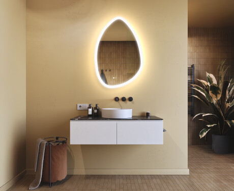 Irregular‑shaped mirror with lighting, 64×94 cm, dual color, touch switch, heating mat #9