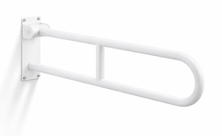 Taca láimhe do dhaoine faoi mhíchumas, Ø32, cuartha, claonta, CAIGHDEÁNACH – 80 cm / cruach dhosmálta, bán neamhlonrach