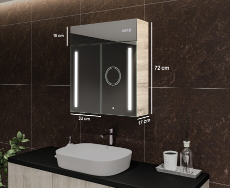 Bathroom cabinet with LED mirror L02 Emily 66.5 x 72 cm in Oslo Oak color #10