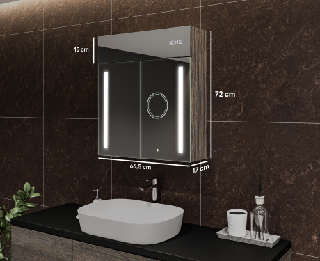 Bathroom cabinet with LED mirror L02 Emily 66.5 x 72 cm in Oslo Oak color #2
