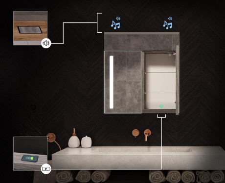 Bathroom cabinet with LED mirror L02 Emily 66.5 x 72 cm in Oslo Oak color #6