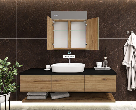 Bathroom cabinet with LED mirror L02 Emily 66.5 x 72 cm in Oslo Oak color #8