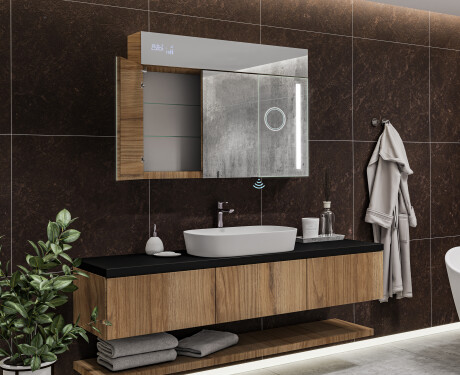 Wall-mounted bathroom cabinet with LED mirror L02 Emily 100 x 72 cm in Ancient Oak color #11