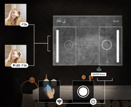 Wall-mounted bathroom cabinet with LED mirror L02 Emily 100 x 72 cm in Ancient Oak color #5