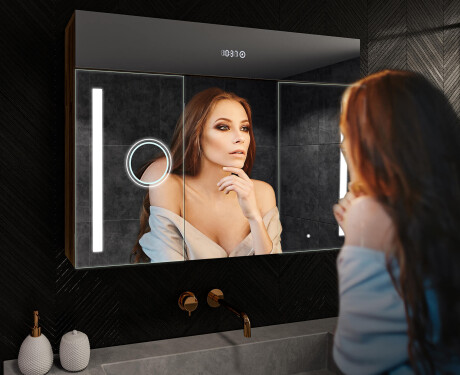 Wall-mounted bathroom cabinet with LED mirror L02 Emily 100 x 72 cm in Ancient Oak color #9