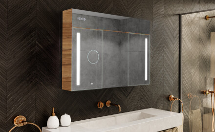 Wall-mounted bathroom cabinet with LED mirror L02 Emily 100 x 72 cm in Ancient Oak color