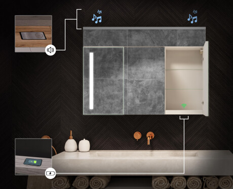 Wall-mounted bathroom cabinet with LED mirror L02 Emily 100 x 72 cm in San Marino color #6