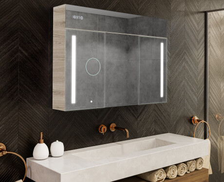 Wall-mounted bathroom cabinet with LED mirror L02 Emily 100 x 72 cm in Oslo Oak color