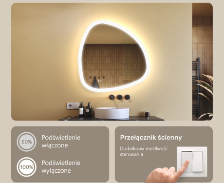 Scáthán seomra folctha dearthóra LED 120x70cm le dath fuar LED 7000K, dath te 3000K nó dath neodrach 4500K #3