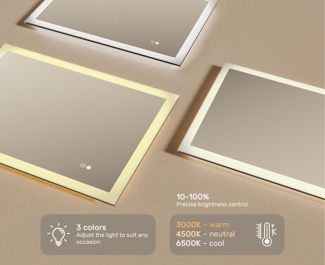 Rounded bathroom mirror with LED lighting, dual color, touch switch, heating mat #3