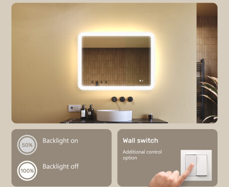 Rounded bathroom mirror with LED lighting, dual color, touch switch, heating mat #4