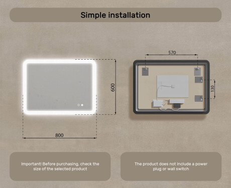 Rounded bathroom mirror with LED lighting, dual color, touch switch, heating mat #8